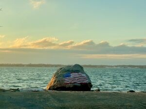 Painted U.S. flag on rock